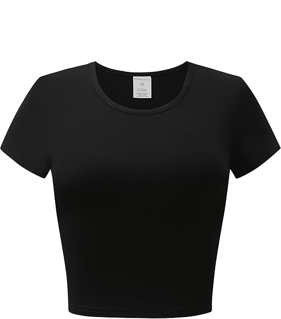 Women's Short Sleeve Crew Neck Crop Top Basic Comfy Stretch Tee